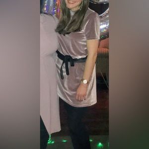 Madewell mockneck purple velvet dress - so cute!